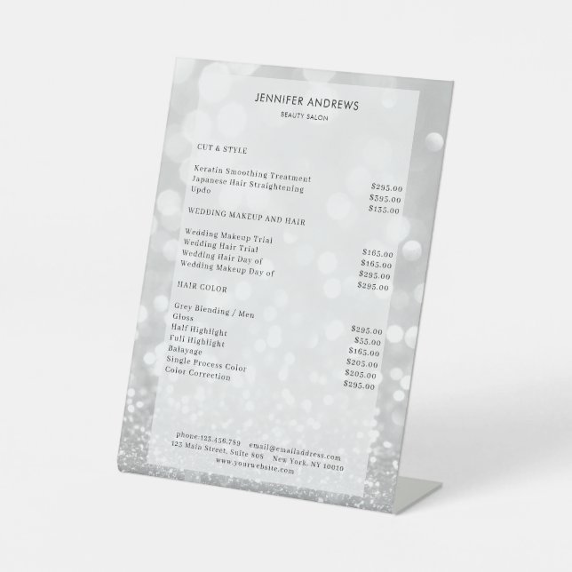 Modern Glitter Salon Price cap Pedestal Sign (Front)