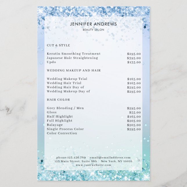 Modern  Glitter Salon Price List Flyer (Front)