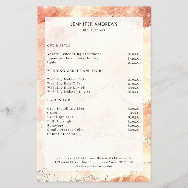 Modern  Glitter Salon Price List   Flyer (Front)