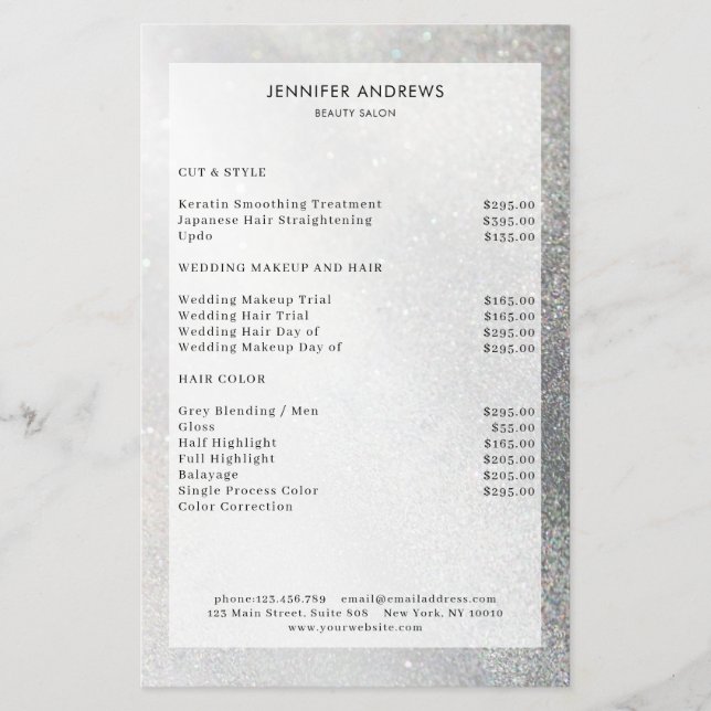 Modern  Glitter Salon Price List Flyer (Front)