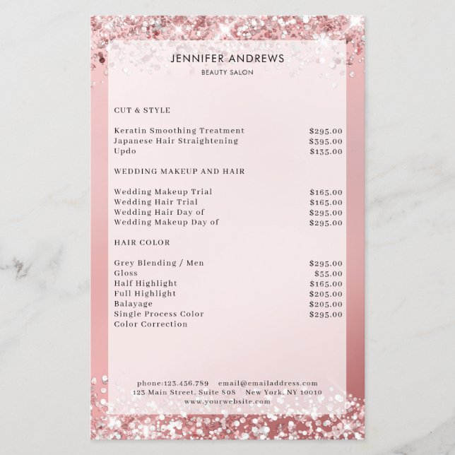 Modern  Glitter Salon Price List Flyer (Front)