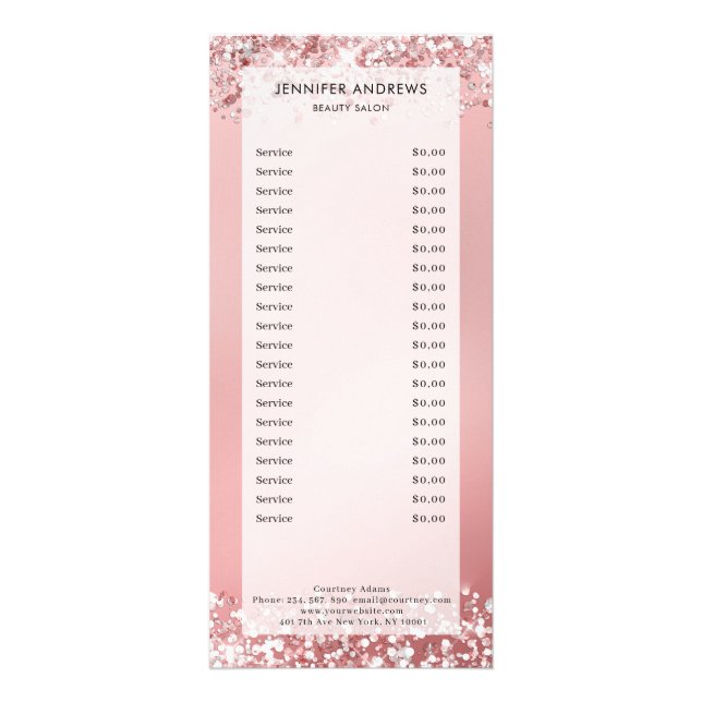 Modern, glitter, salon, pricelist rack card (Front)