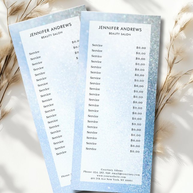 Modern, glitter, salon, pricelist rack card (Personalized Modern, glitter, salon, pricelist rack card)