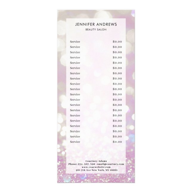 Modern, glitter, salon, pricelist rack card (Front)