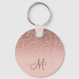 Modern Glitter Sequin Ombre Cool Monogram  Key Ring