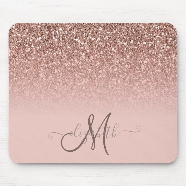 Modern Glitter Sequin Ombre Cool Monogram Mouse Mat (Front)