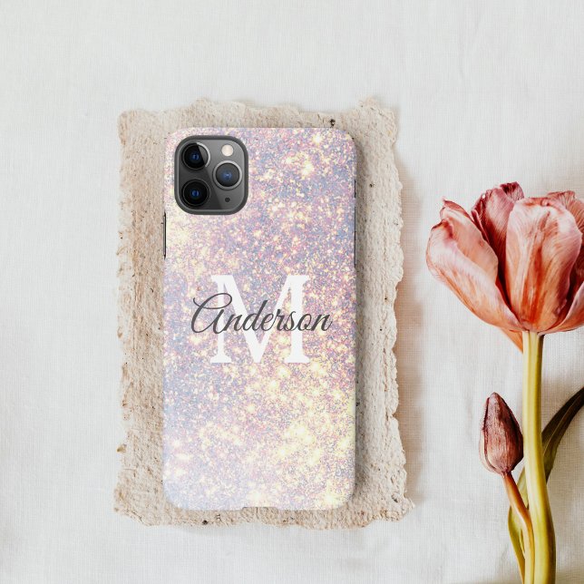 Modern Glitter Spark  | Personal Initial Girly  iPhone Case (Creator Uploaded)