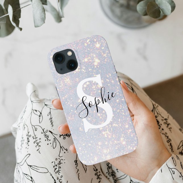 Modern Glitter Spark  | Personal Initial Girly  iPhone Case (Creator Uploaded)
