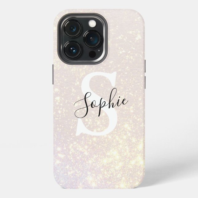 Modern Glitter Spark | Personalised Name & Initial iPhone Case (Back)