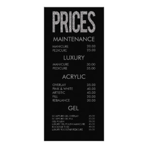 Modern Glitter Typography Salon Menu Cards