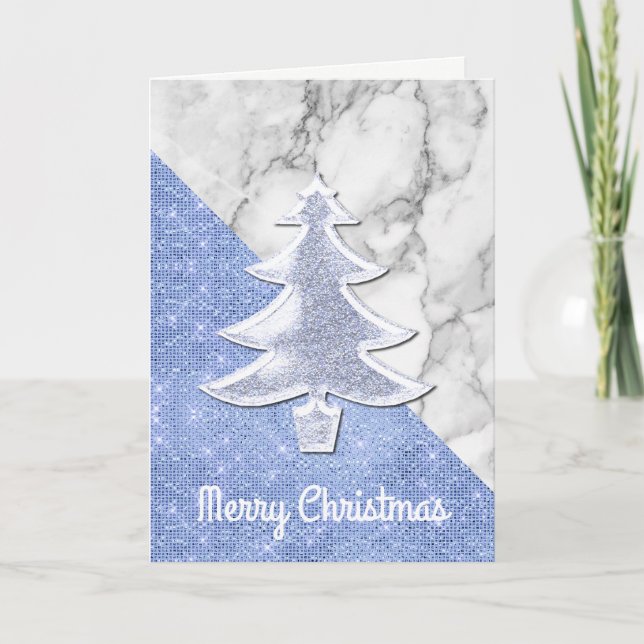Modern Glittery Christmas Tree Christmas Card (Front)