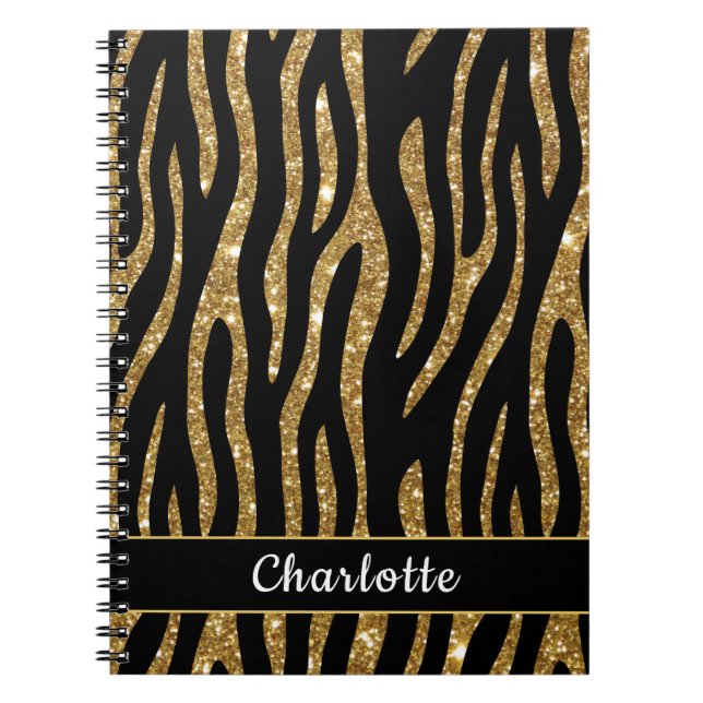 Modern Glittery Gold Tiger Stripe  Notebook (Front)