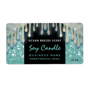 Modern glittery script soy candle label