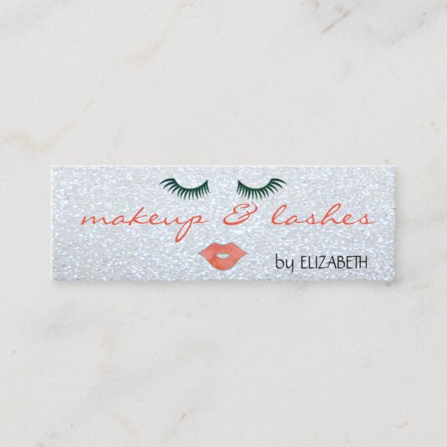 Modern Glittery,Silver ,Lips,Lashes,Makeup Mini Business Card (Front)