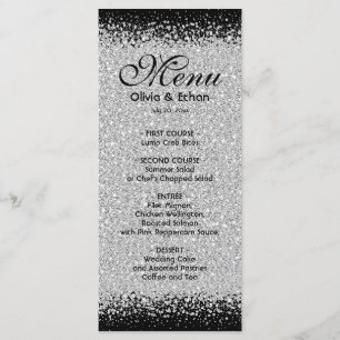 Modern Glittery Silver on Black Wedding Menu