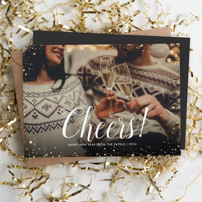 Modern Glitz Faux Glitter Photo Overlay New Year Holiday Card (Creator Uploaded)