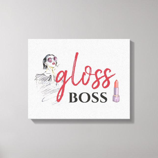 Modern Gloss Boss Girl Black Red Funny World Art Canvas Print (Front)