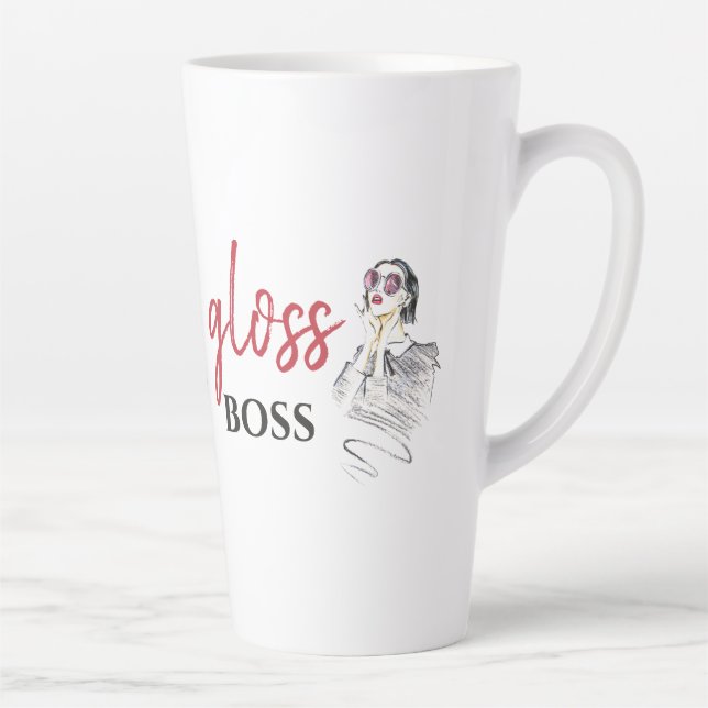 Modern Gloss Boss Girl Black Red Funny World Art Latte Mug (Right)