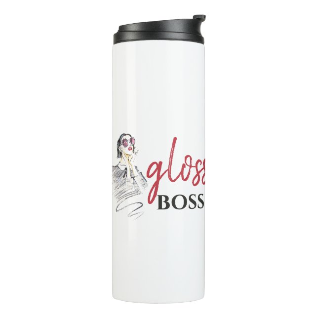 Modern Gloss Boss Girl Black Red Funny World Art Thermal Tumbler (Rotated Left)