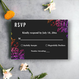 Modern Glow Neon Colours Roses Chic Floral Wedding RSVP Card