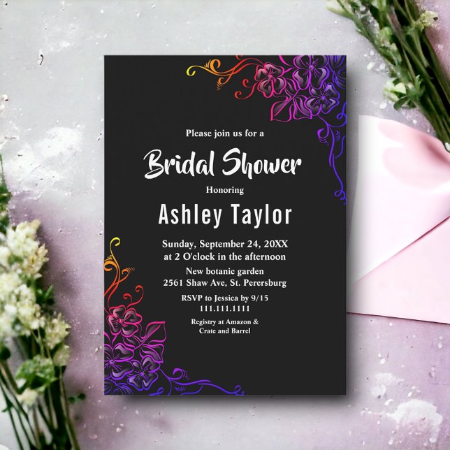 Modern Glow Neon Colours Roses Floral Bridal Showe Invitation (Creator Uploaded)