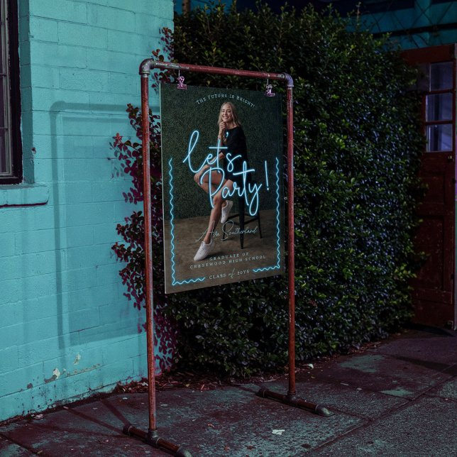 Modern Glow Script Blue Neon Wavy Graduate Photo Acrylic Sign (Modern Glow Script Blue Neon Wavy Graduate Photo Acrylic Sign)