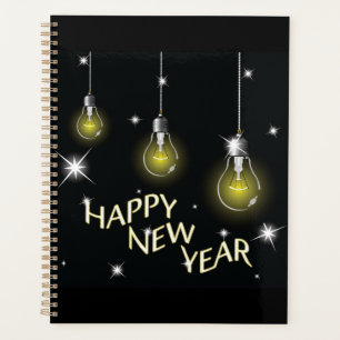 Modern Glowing Light Bulbs Happy New Year Planner