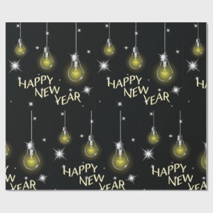 Modern Glowing Light Bulbs Happy New Year Wrapping Paper