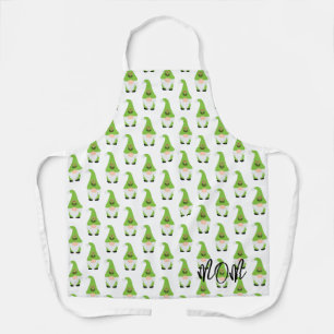 Modern Gnome Pattern Candy Cane Heart Fun NAME Apron