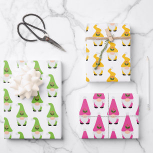 Modern Gnome Pattern Set Candy Cane Heart Fun Wrap Wrapping Paper Sheet