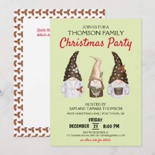 Modern Gnomes Green Festive Christmas Party Invitation