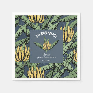 Modern Go Bananas Navy Blue Yellow Banana Leaves Napkin