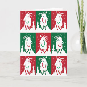 Modern Goats in Holiday Green and Red Card