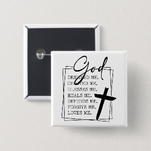 Modern God Loves Me Typography Script Quote 15 Cm Square Badge