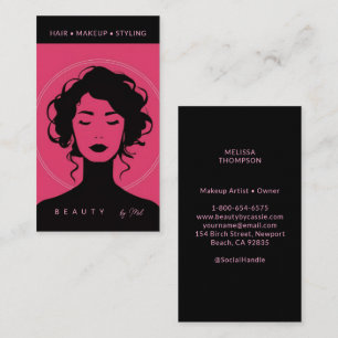 Modern Goddess Makeup Hair Nails Pink Black Chic Business Card