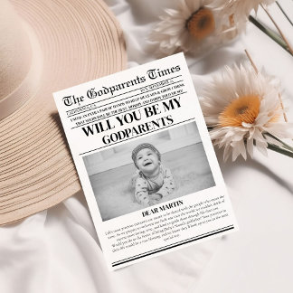 Modern Godparent Proposal Newspaper Baptism Invitation