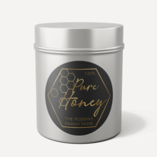 Modern Gold 100% Pure Honey Jar Labels Apiary Name