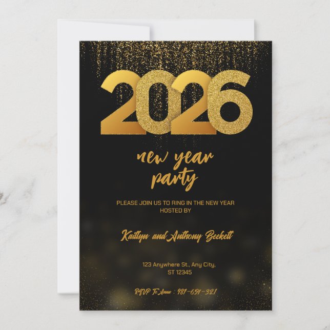 Modern Gold 2026 New Year Party Digital Invitation (Front)