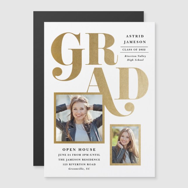 Modern Gold 2 Photo Graduation Party Invitation (Front/Back)
