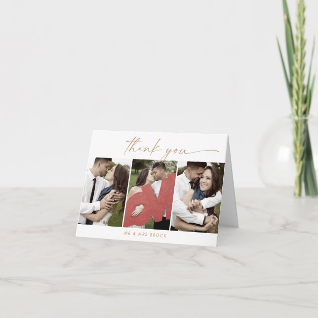Modern Gold 3 Photo Template Folded Thank You (Front)