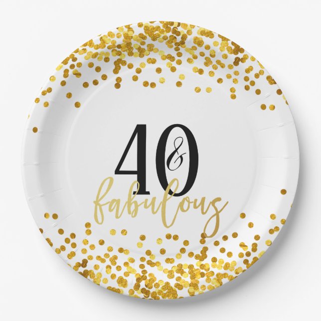 Modern Gold 40 and Fabulous Birthday Party Plates (Front)