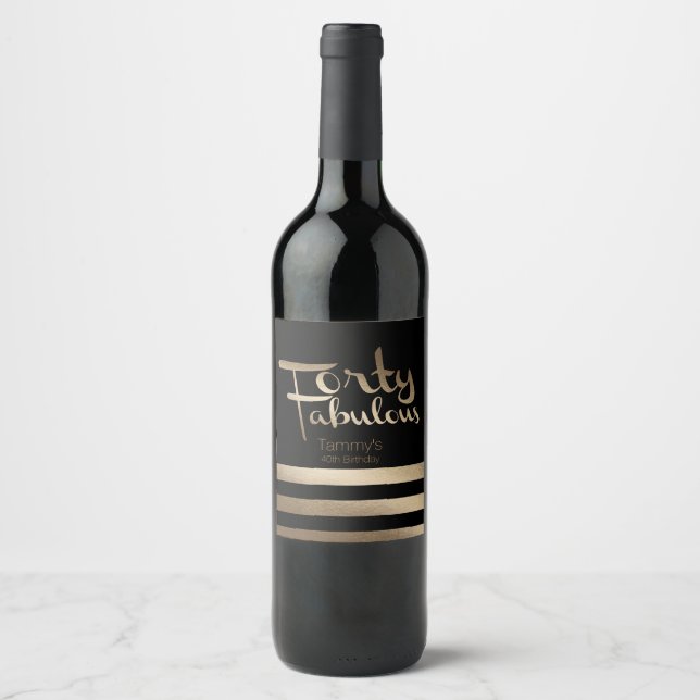 Modern Gold 40th Birthday Party Wine Label (Front)