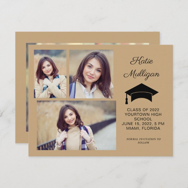 Modern Gold 4 Photo Graduation Save Date 2022 (Front/Back)