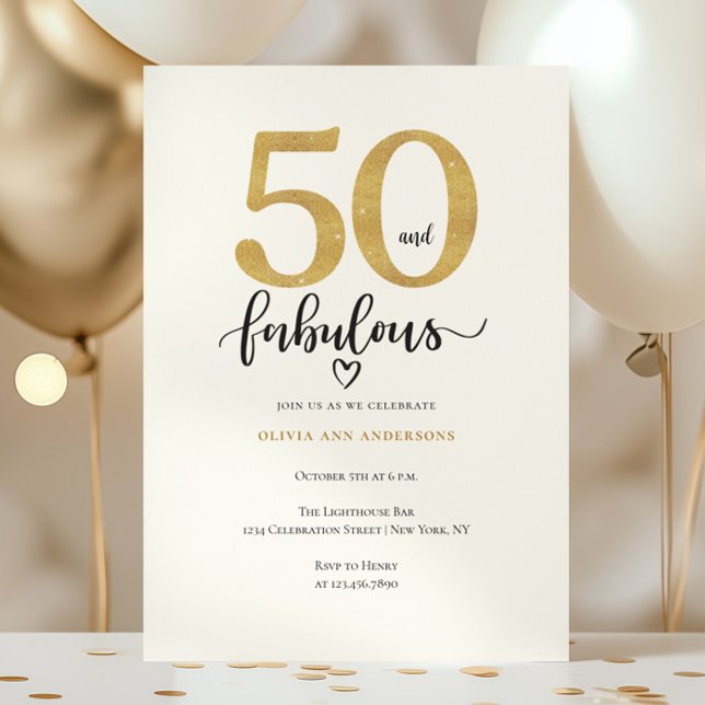 Modern Gold 50 Fabulous Birthday  Invitation (Creator Uploaded)