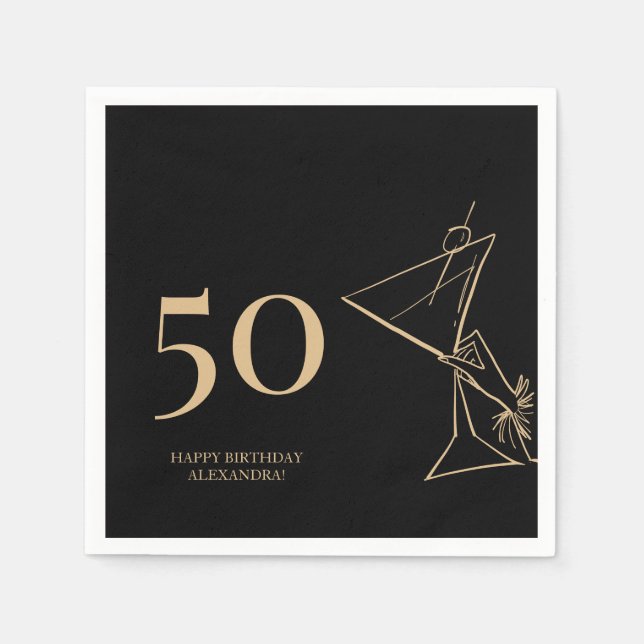 Modern Gold 50th Birthday Cocktail Napkins (Front)