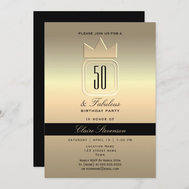 Modern Gold 50th Birthday Invitation (Front/Back)