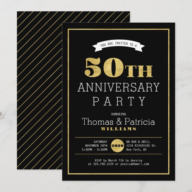 Modern Gold 50th Wedding Anniversary Invitation (Front/Back)
