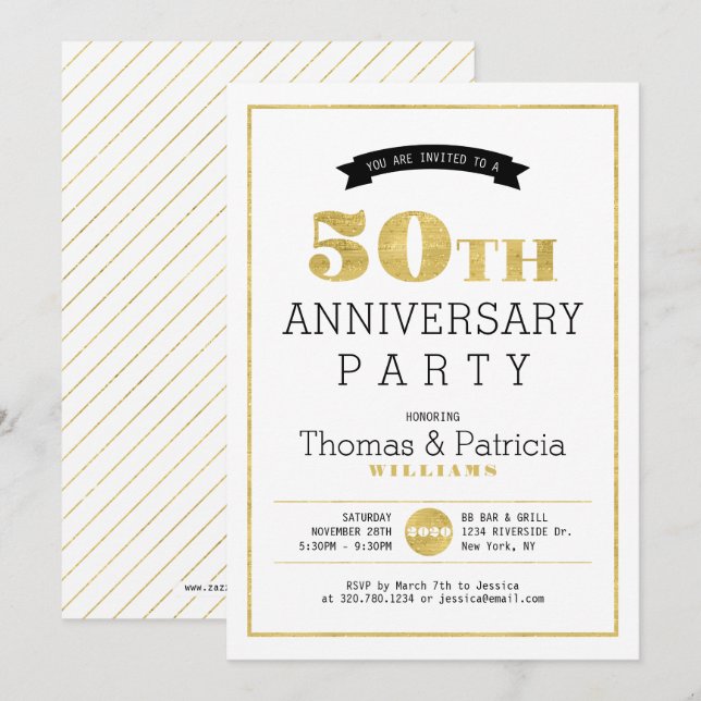 Modern Gold 50th Wedding Anniversary Invitation (Front/Back)