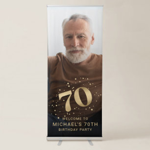 Modern Gold 70th Photo Birthday Welcome Party Retractable Banner