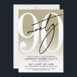 Modern Gold 90th Birthday Party Invitation<br><div class="desc">Celebrate ninety years with this modern birthday invitation featuring a smooth gold-to-white gradient background for a clean, elegant look. A large white “90” stretches across most of the design, giving the card a bold yet minimal style. The handwritten script word “Ninety” appears in black, adding a soft, modern touch. All...</div>